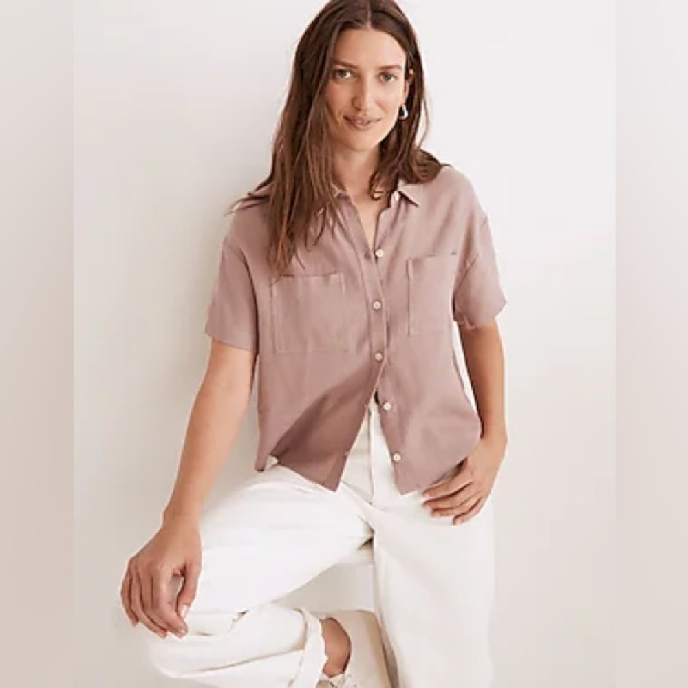 Madewell Breezewoven Beachside Shirttail Top in Mauve Shadow in Womens Large